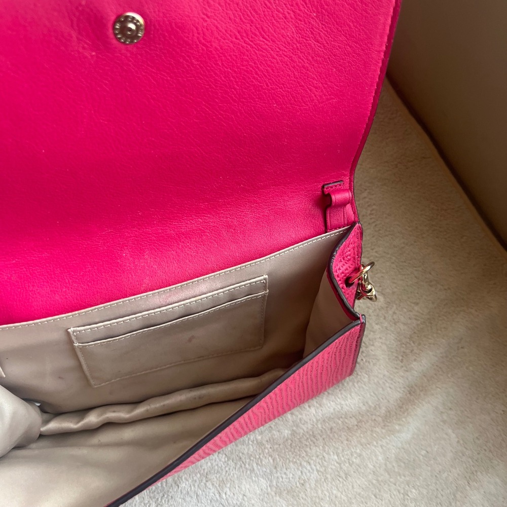 Coach Madison Pink Ruby Perforated Leather Crossbody Bag Gold‎ Chain Strap - Picture 7 of 14